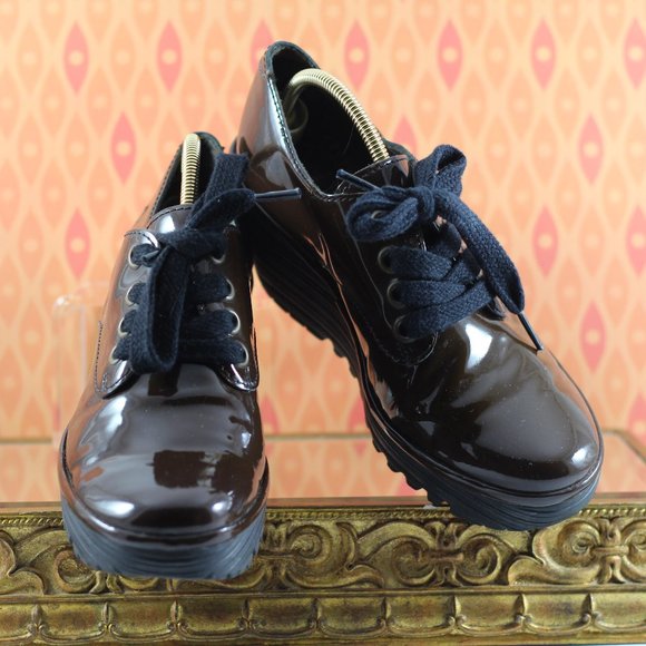 Fly London Chocolate Brown Patent Leather Wedges - Picture 13 of 16